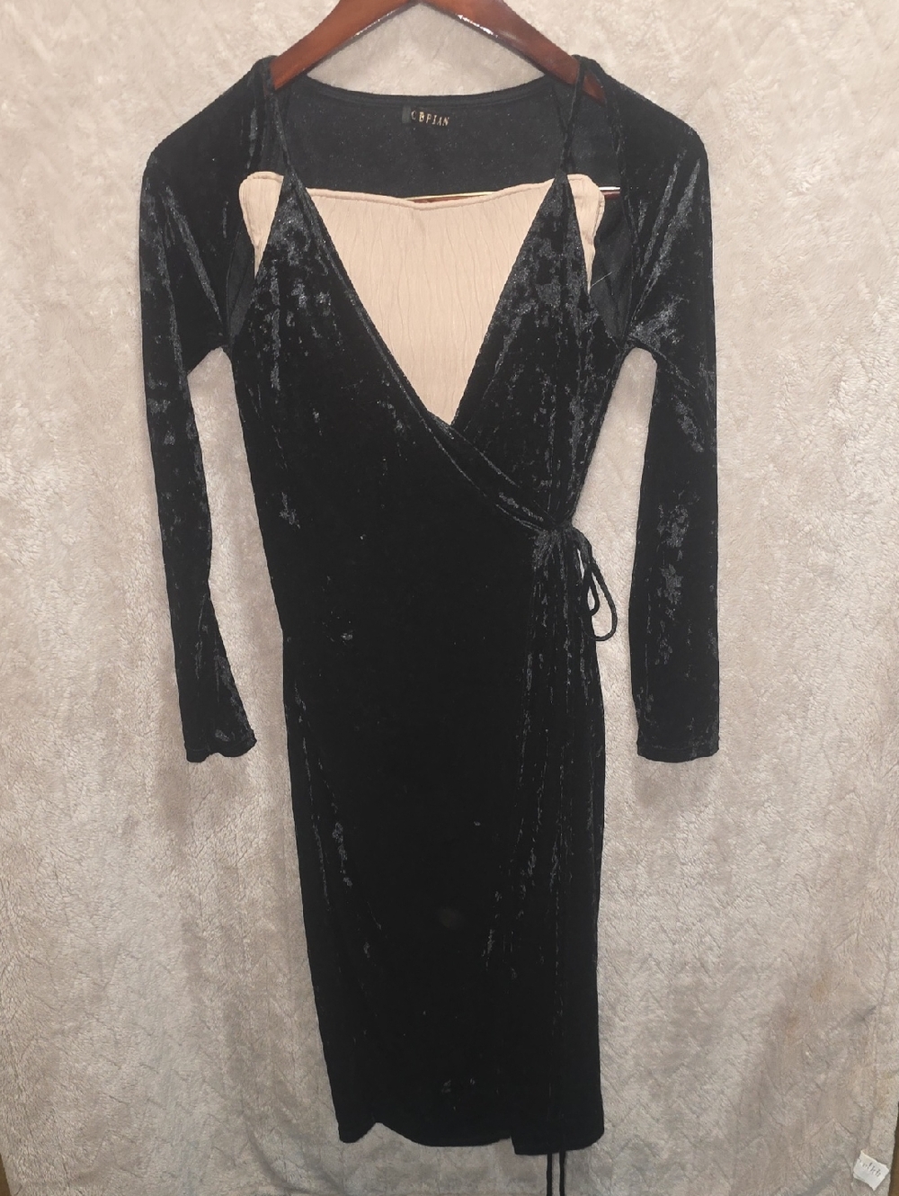 Boutique Crushed Velvet Wrap Midi Dress
